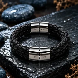 Leren herenarmband Zwart