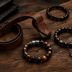 herenriem armband set donkerbruin